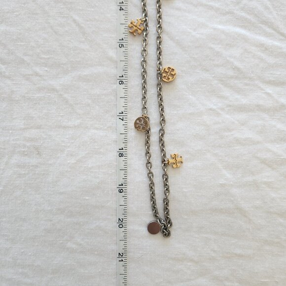 TORY BURCH Two-Tone Logo Charm Rosary Station Necklace - Picture 2 of 6